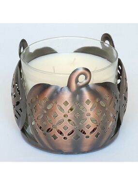 BATH AND BODY WORKS PUMPKIN Patch Three Wick Candle Holder BNWT Brushed Metal